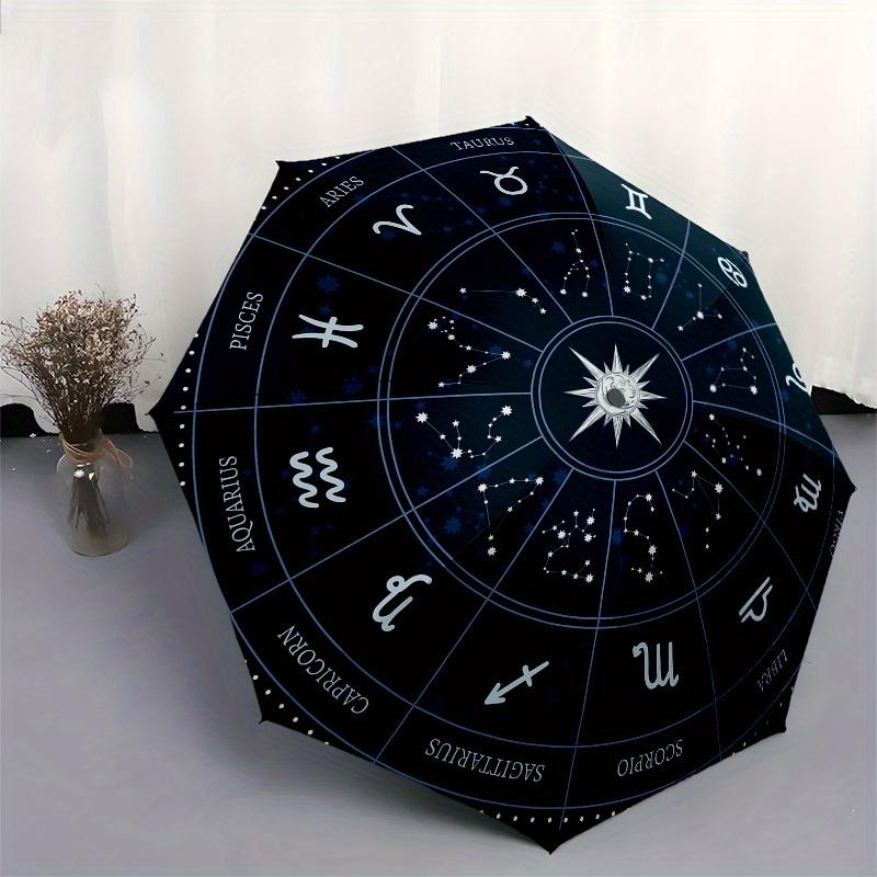 Tierkreisrad Astrologie-Diagramm Dekor Schirm, Tragbarer 3-fach Schirm für Männer & Frauen, Weihnachtsgeschenk ES247