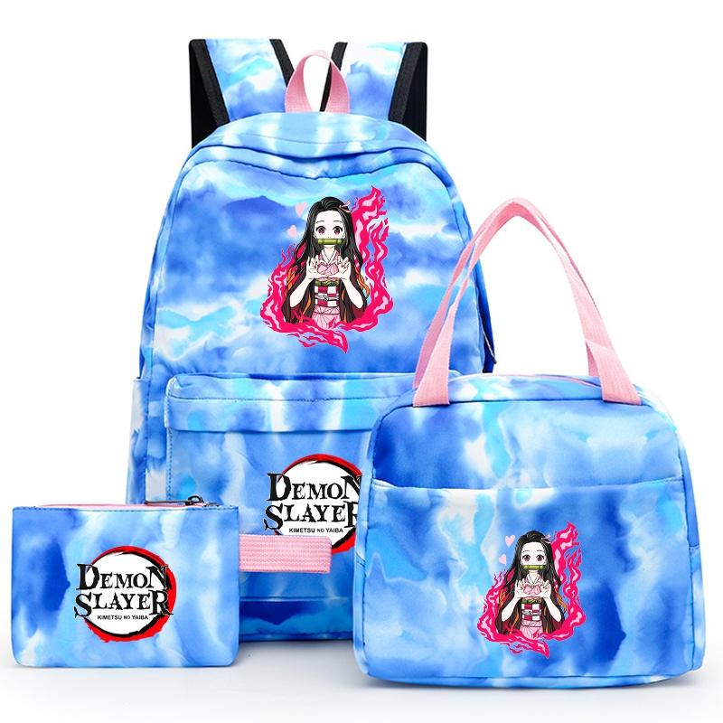 3ks/set Anime Demon Slayer Batoh pro dívky Chlapci Back To School Bag with Lunch Bag Student Bookbag Muži Ženy Cestovní taška Mochil