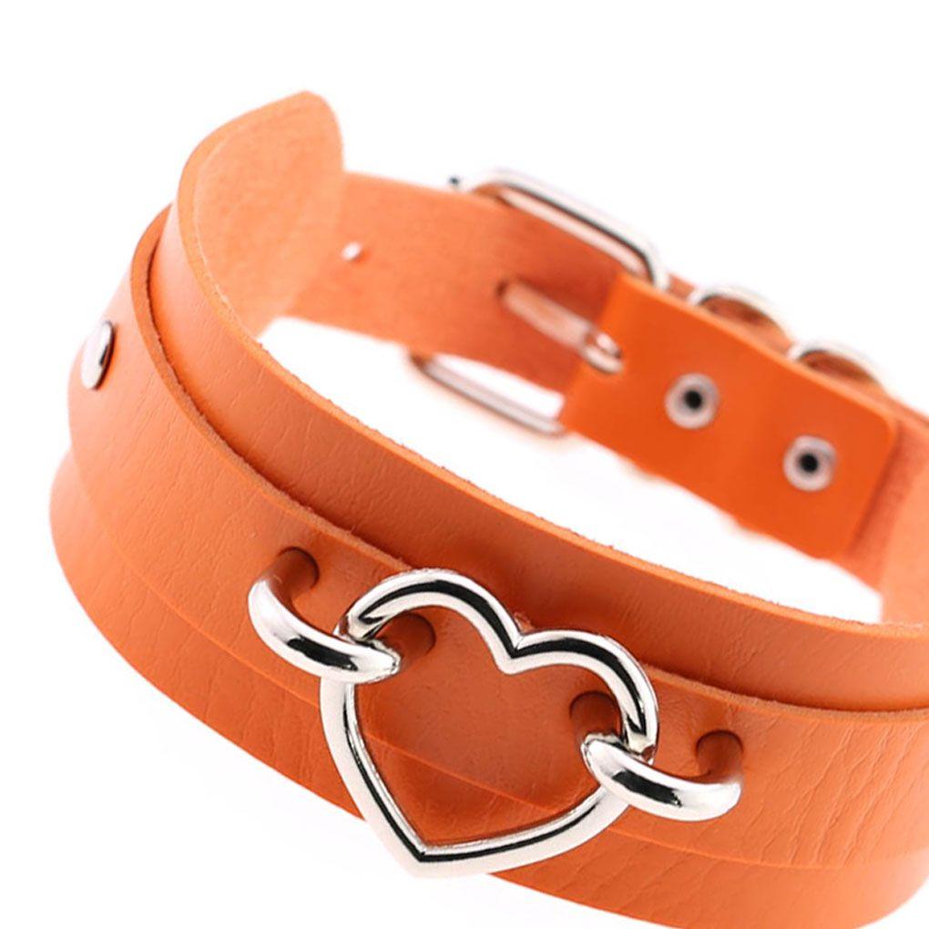 PU Imitation Leather Gothic Punk Choker Short Necklace Hollow Heart Shape Connector Choker