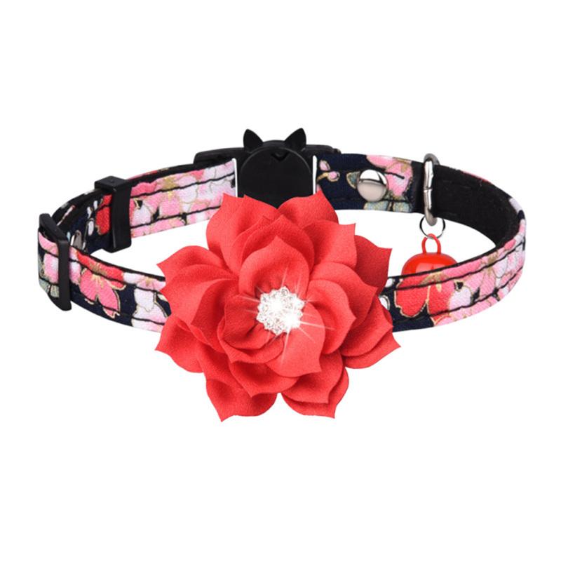 Pet Collar Rhinestone Flower Anti-suffocation Safety Buckle With Bell Pet Collar For Cat