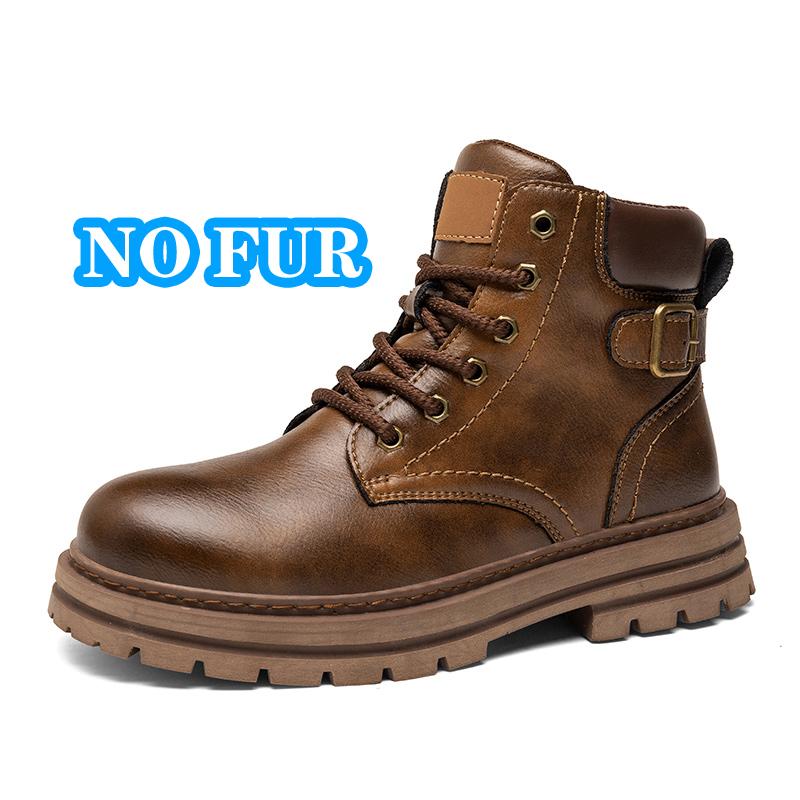 Winter Plush Snow Mens Ankle Boots All Seasons Motorcycle Boots Classic Casual Leather Shoes Handmade Male Botas Plush Fur Boots