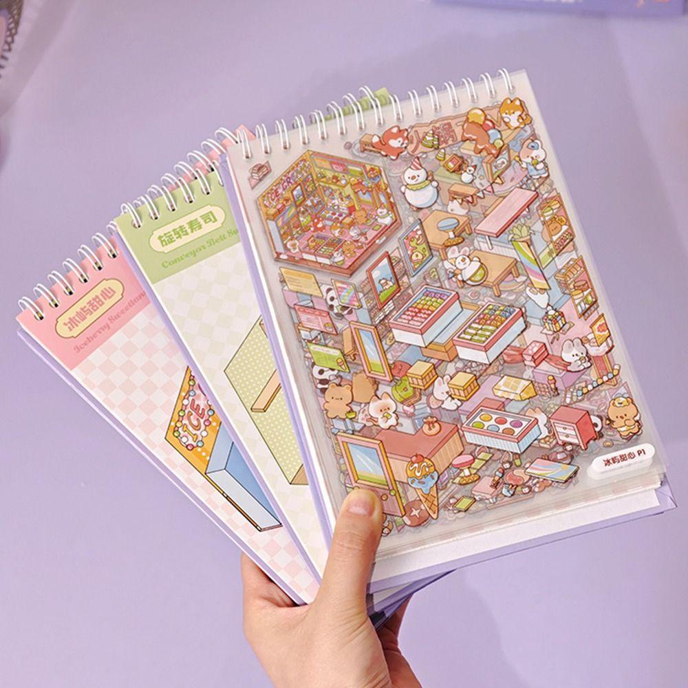3D Cabin Scene Stickers Book Visual Stacking Cartoon Scene Sticker Collection DIY Cabin Scene Toy Game Stickers