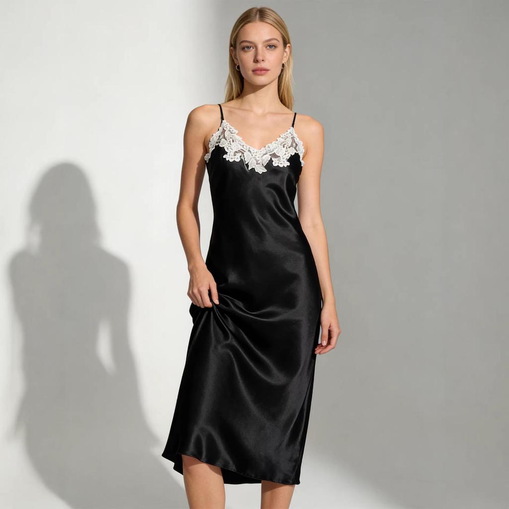 High-Definition Lace-Edge Acetate Dress for Seaside Vacations, Weddings, and Parties