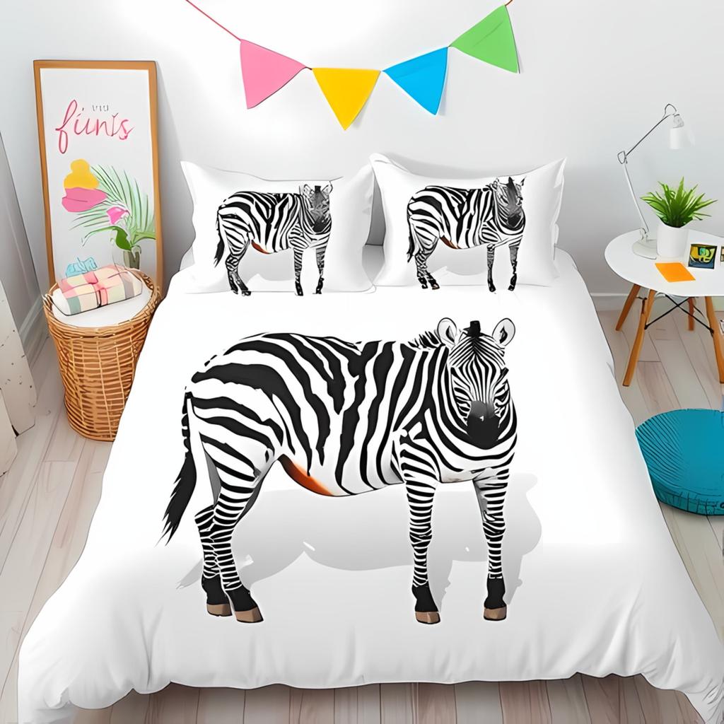 Comforter Whimsical Zebra Print White Playful Bedroom Suitable Children Boys And Girls Warm And Comfortable