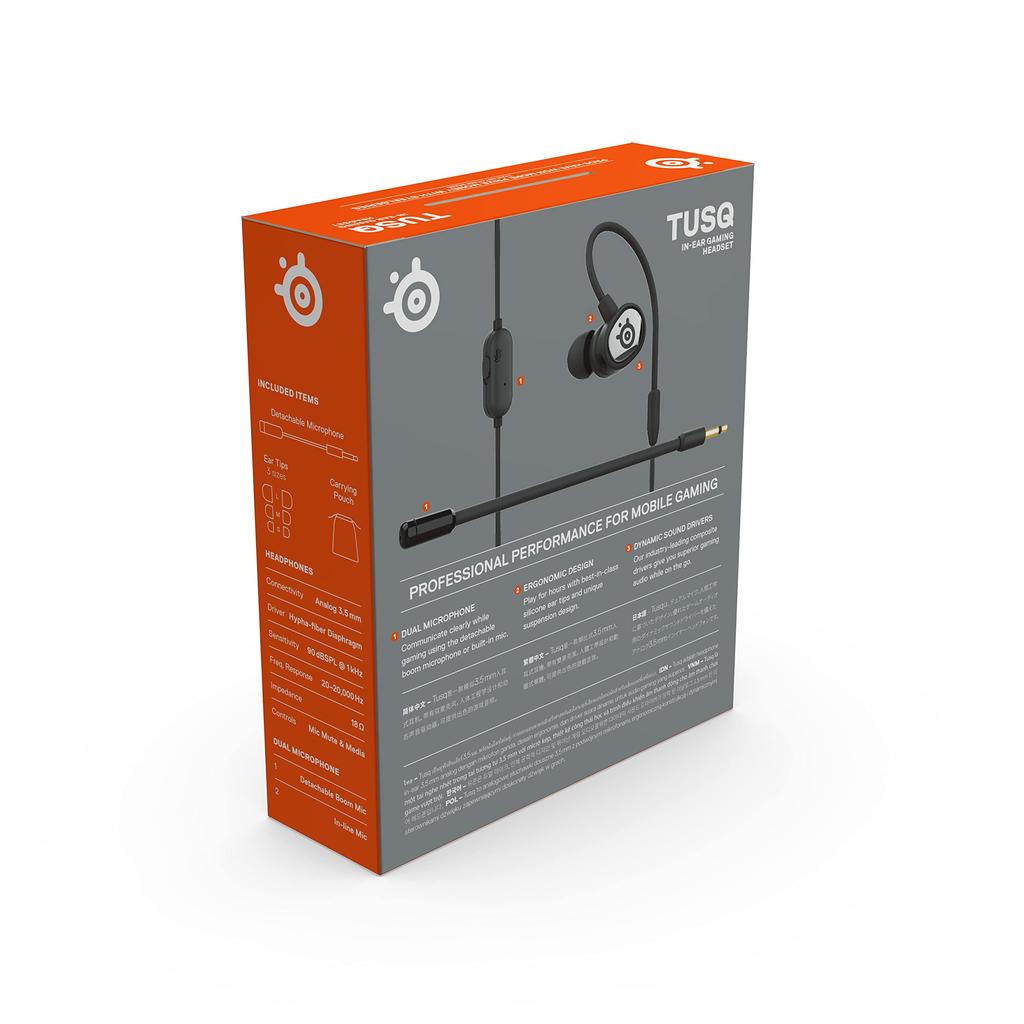SteelSeries Tusq Gaming Earphones with Detachable Noise Compatible with Adjustable To 3 Sizes for a Comfortable Fit Microphone, Cancelling,