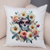 Vibrant Dahlia Sugar Skull Pillowcase Double Print Red Rose Skull Cushion Cover Soft Plush Pastel Floral Skull Pillowe Case