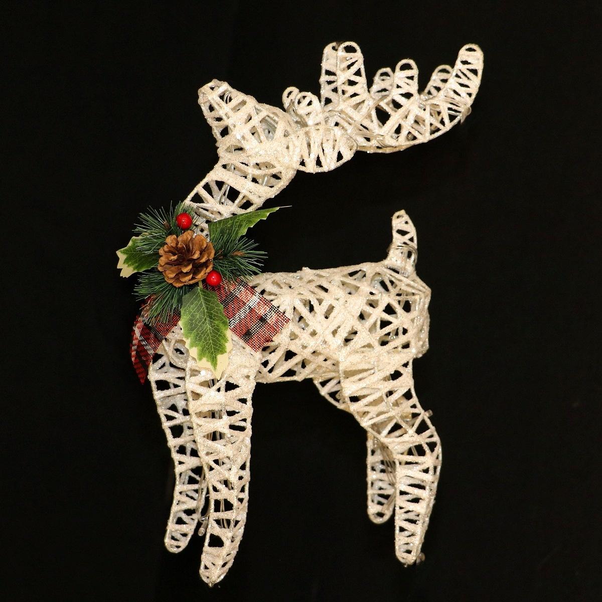 

2025 Christmas Elk Ornament Gold Glitter Reindeer Decoration With Pine Cone Bow Tree Hanging Festive Holiday Home Decor 40CM high with light