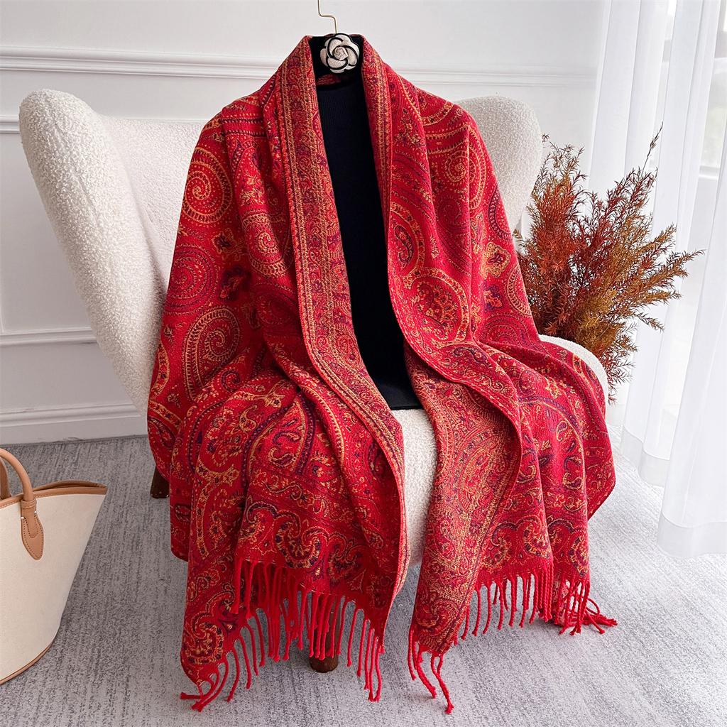 Luxury Cashmere Winter Scarves Embroidery Elegant Poncho Pareo Cape Warm Pashmina Shawl Chunky Headscarf Wrap Lady Turban