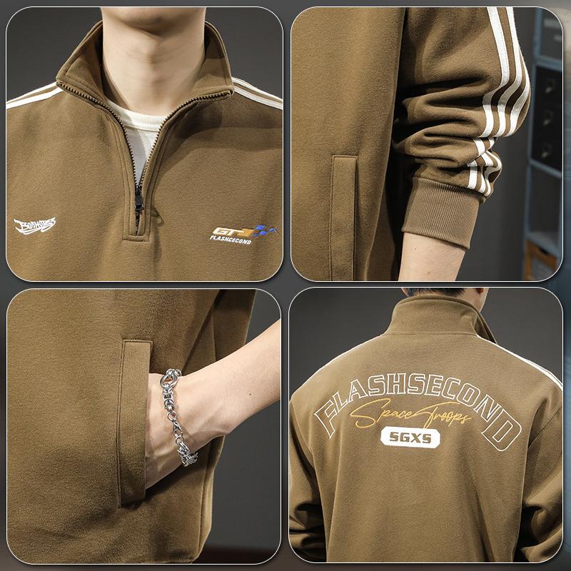 Autumn And Winter Trendy Brand Heavy Retro Half-Zipper Sports Sweater Men'S Loose Large Size American Casual Pullover Stand-Up Collar Jacket