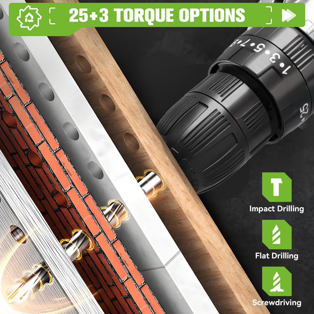 ONEGREEN Trapano Avvitatore a Percussione Elettrico 25+3 Coppia 2 Velocità Regolabile Avvitatore Elettrico Senza Fili Utensile Elettrico Per Batteria Makita 21V Pin