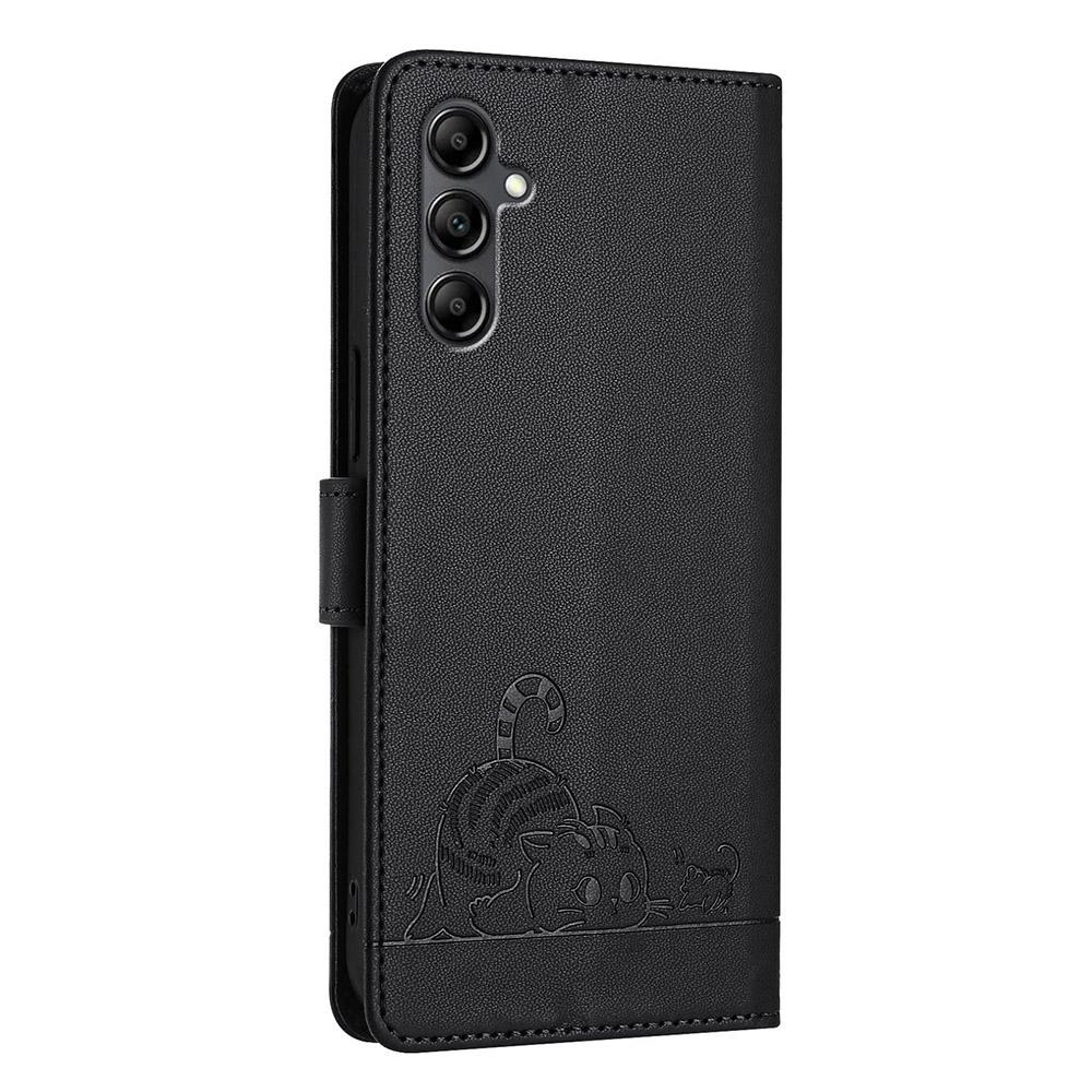 For Samsung Galaxy A15 4G/5G Case with Strap RFID Blocking Leather Wallet Phone Cover Cat Mouse Pattern