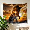 Powerful Lion Cross Tapestry Wall Hanging Christian Religious Spiritual Art Decor Polyester Print for Home Living Room Bedroom W