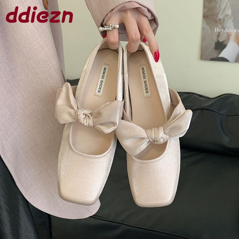 Fashion Female Butterfly-Knot Footwear Silk Women Mary Janes Shoes With Height Increasing Soft Fashion Shallow Ladies Flats Shoes