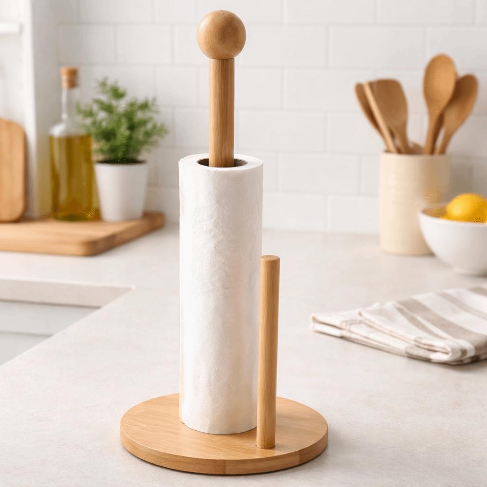 Anti-Skid Kitchen Roll Holder Bamboo Vertical Paper Holder Practical Paper Towel Holder  Office