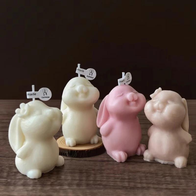 Easter Bunny Silicone Mold for Scented Candle Making Cute Rabbit Candle & Plaster DIY Craft Mold for Easter Home Decor