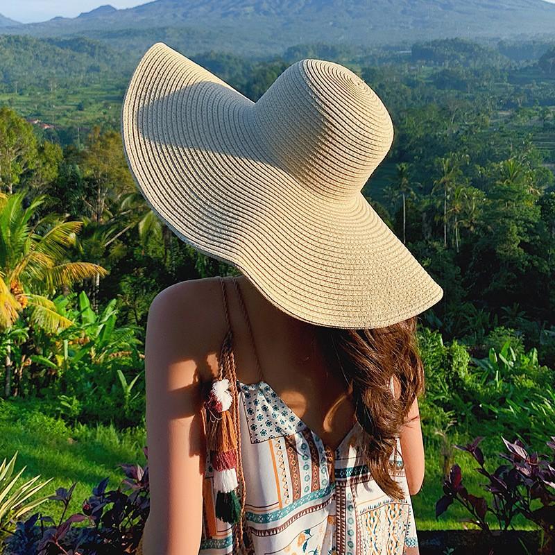 Oversized Brim Straw Hat Women's Summer Seaside Sunshade Sun Protection Hat Outdoor Travel Vacation Beach Hat Summer Hat Women's