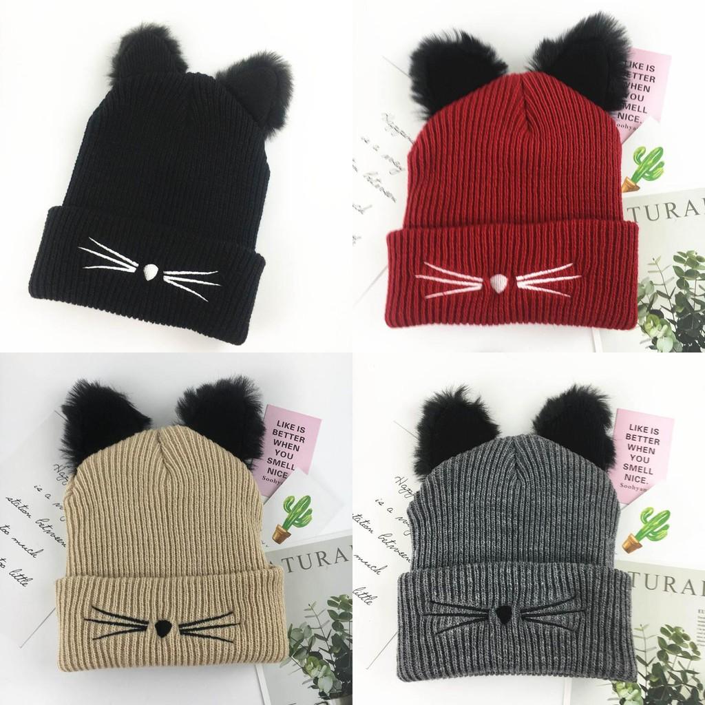 Stylish Cat Ears Women Hat Knitted Acrylic Warm Winter Beanie Caps For Ultimate Warmth