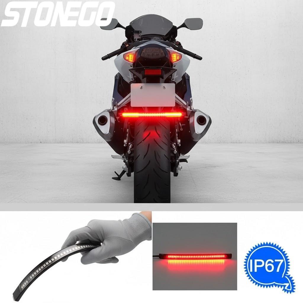Waterproof 8 Inch LED Light Strip for Motorcycle Flexible Universal 32 LED Tail Brake Turn Signal Lights