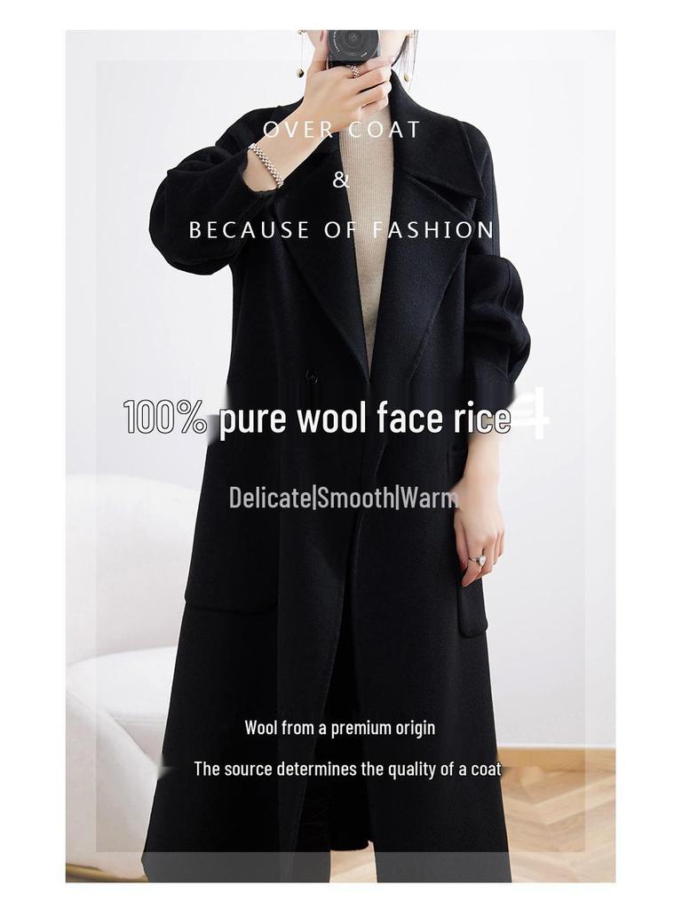 Stilvoller extra langer Overknee-Mantel aus 100% Wolle mit Reverskragen für Damen - Koreanischer High-End-Herbst-/Winterstil