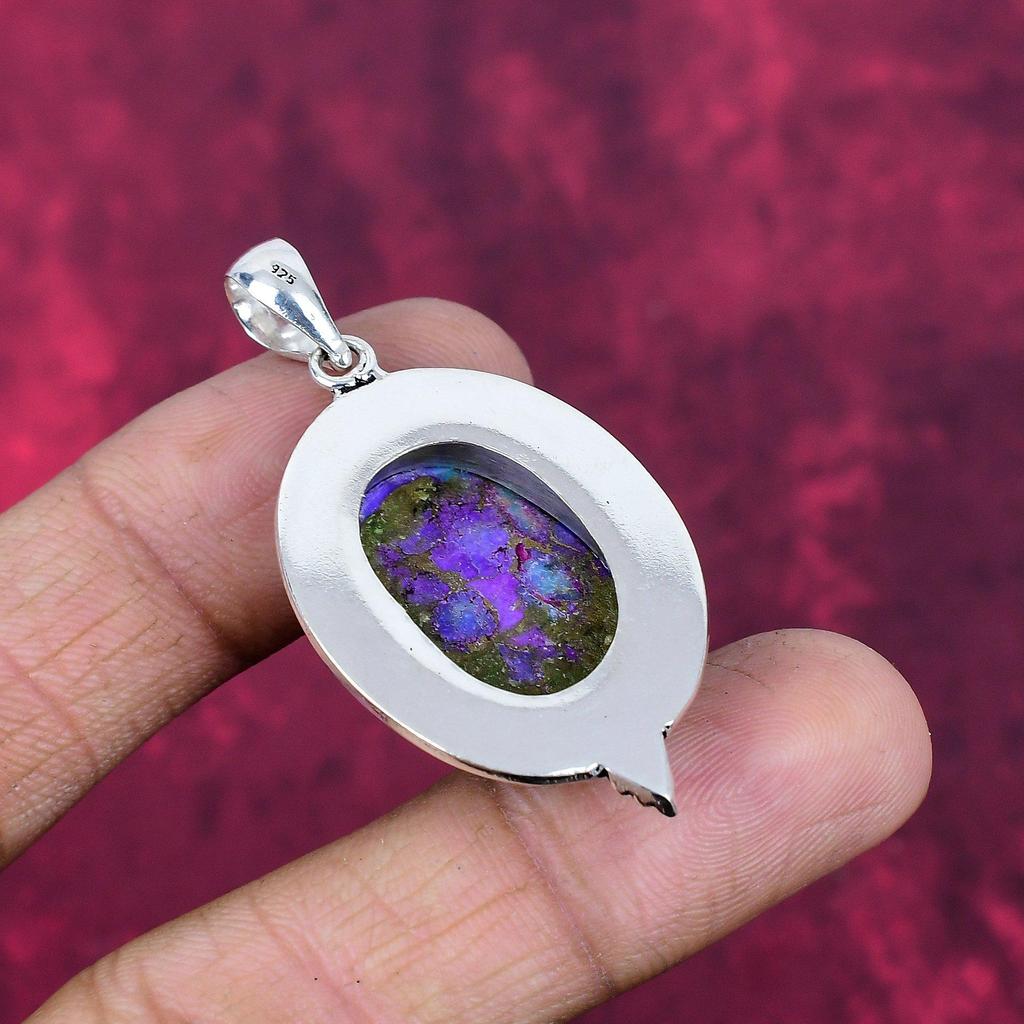 Purple Copper Turquoise Pendant, 925 Solid Sterling Silver Jewelry, Gemstone Pendant, Gift For Her Handmade Dainty Jewelry