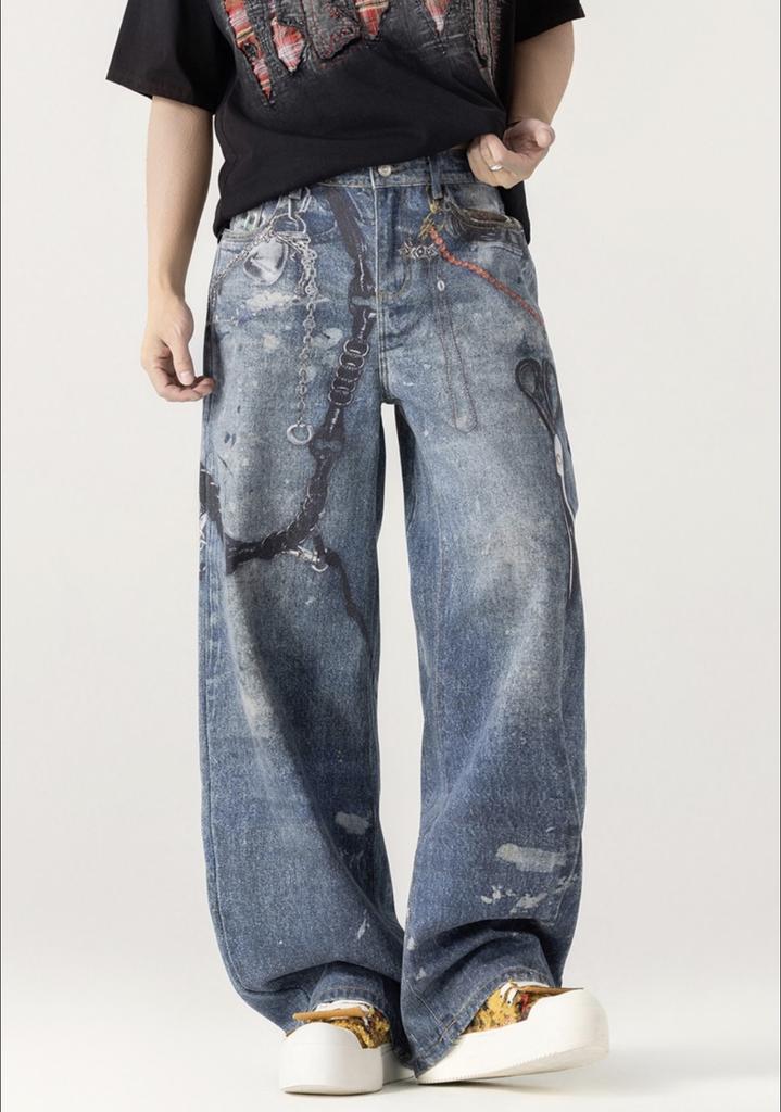 American Trend D Jeans Boys Summer New Loose Big Straight Wide Legs Ruffian Handsome Mopping Casual Pants