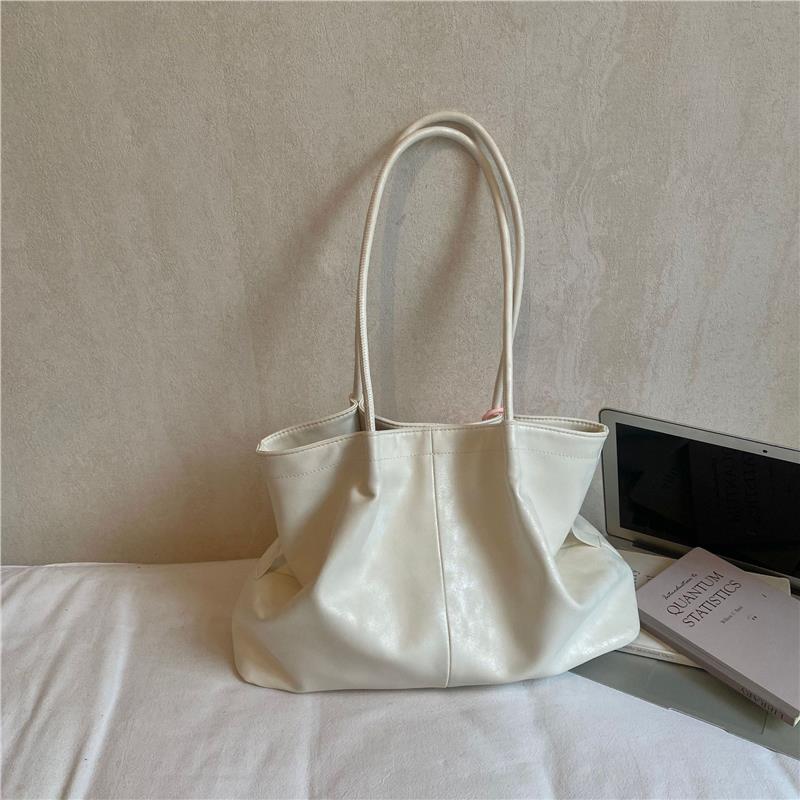 Soft Leather Tote Bag Large Capacity Solid Color Casual Shoulder Bag Minimalist Design For Work Women Lightweight Commut Handbag