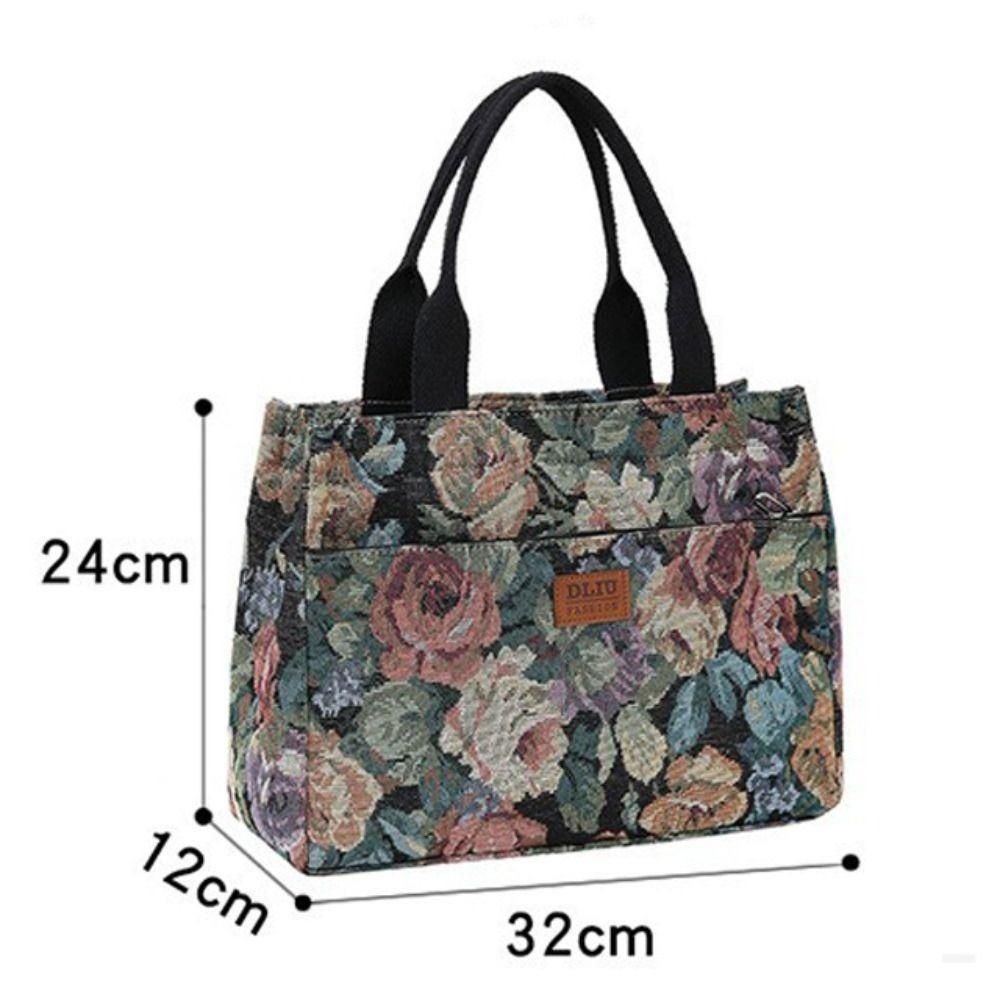 Borsa Tote da Donna con Stampa Floreale Casual Borsa Pranzo in Tela Spessa con Cerniera Grande Capacità Borsa a Mano Jacquard