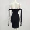 2024 New Elegant Black Beaded Spaghetti Strap Formal Bandage Dress for Women