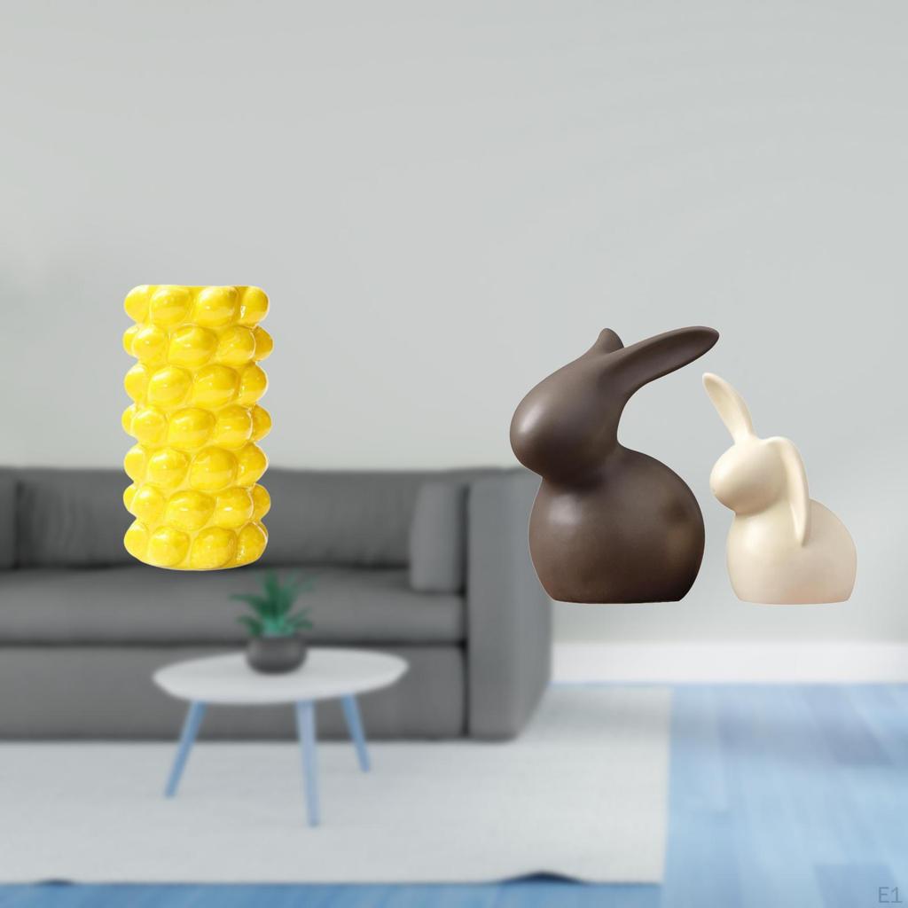 Porcelain Flower Vase And Ceramic Bunny Statue Set for Tabletop Living Room Desk Ornament Easter