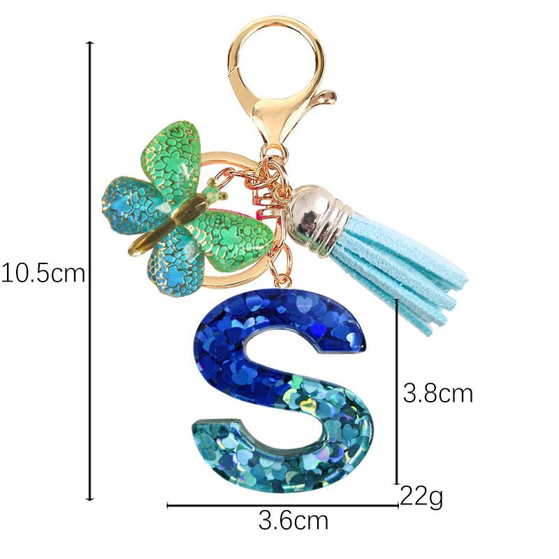 Blue Series 26 Epoxy Letter Keychain Holiday Love Fringe Accessories Gradual Change Butterfly Keychain