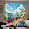 Kids Cartoon Train Rainbow Curtains Polyester Window Decor for Nursery Room Bright Children Bedroom Drapes Colorful Scenery Home