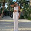 Ins Bandage Ruched Crop Top + High Waist Stretch Flare Pants Two Piece Set Fashion Casual Outfits Tracksuit Streetwear