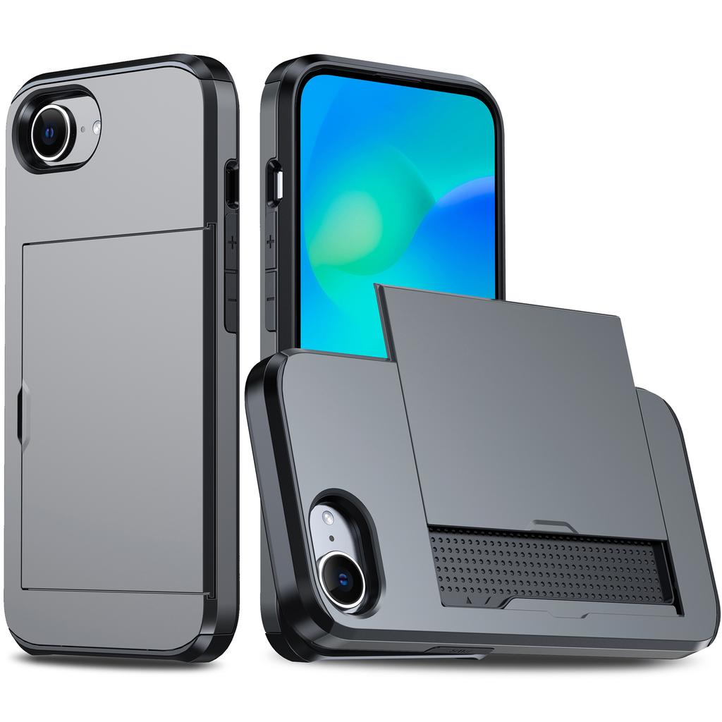 Schutzhülle für iPhone 16e: TPU+PC Dual-Layer-Schutzhülle mit verschiebbarem Kartenfach