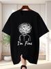 Unisex Dark Gray Tee Tangled Mind Line Art Im Fine Letter Print Crew Neck Short Sleeve Summer Casual Male Cotton Street Daily Top