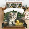 Whimsical Black Cat Art Duvet Cover Set, Colorful Floral & Sun Print Bedding, 2D Flat Printed