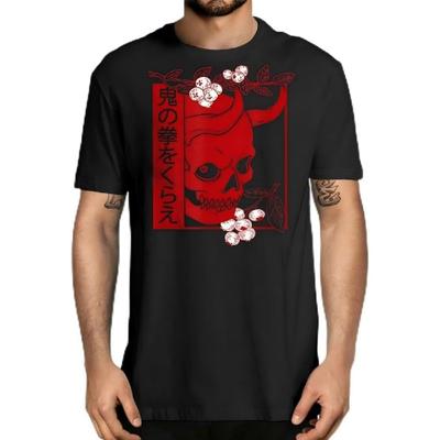 TIYDUQPE Japanese Demon Art Face Skull Devil Oni Harajuku Aesthetic T-Shirt Black