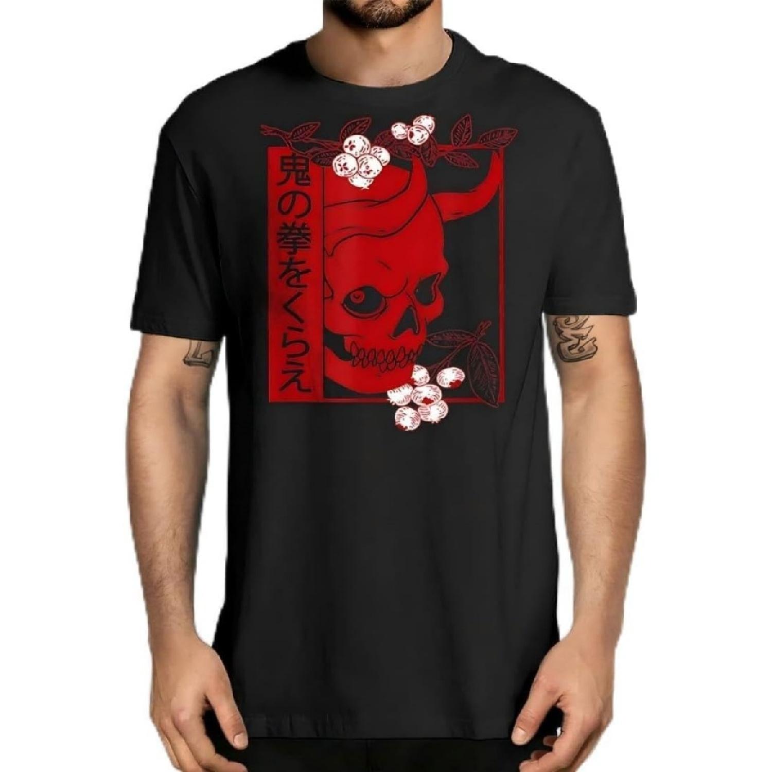 TIYDUQPE Japanese Demon Art Face Skull Devil Oni Harajuku Aesthetic T-Shirt Black XXXXXL разноцветный