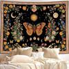 Mystical Moon Phase Butterfly Tapestry, Floral & Celestial Print with Wildflowers, Wall Decor for Nature & Witchy Rooms