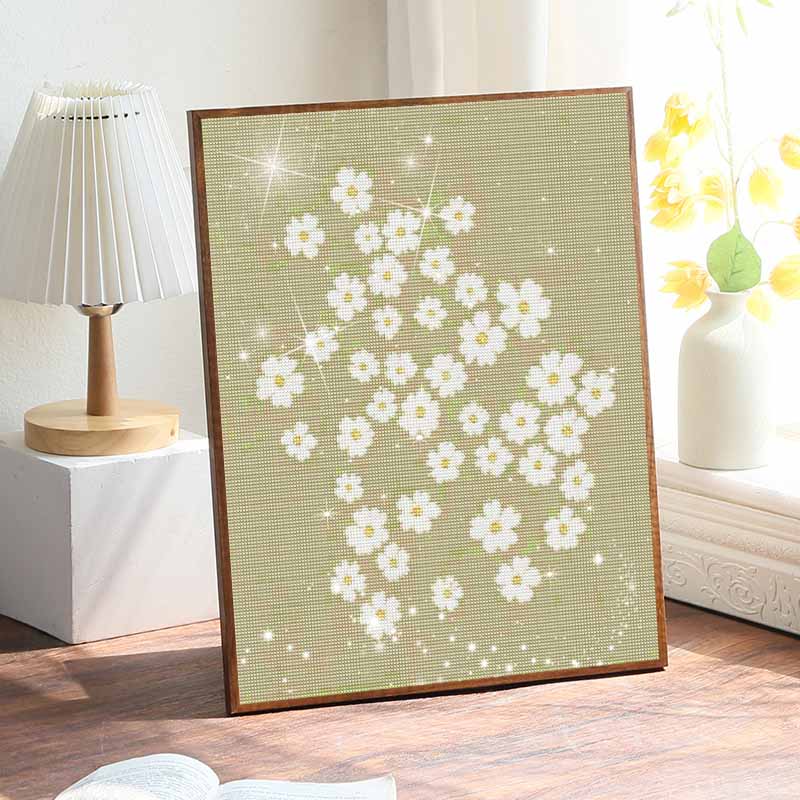 5D Diamond Painting Kit for Adults Relaxing DIY Craft White Flower Art Rhinestones Embroidery Full Drill 30x40cm Home Wall Decor Gift Set