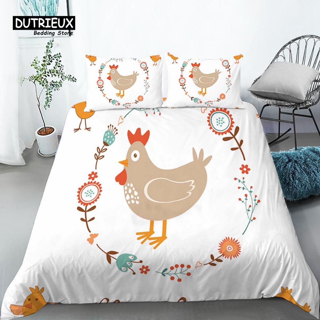 Funny Cartoon Animals Duvet Cover With Pillowcases Bear Chicken Rabbit Lions 3D Print Toddler Bedding Set For Kids Teens Decor