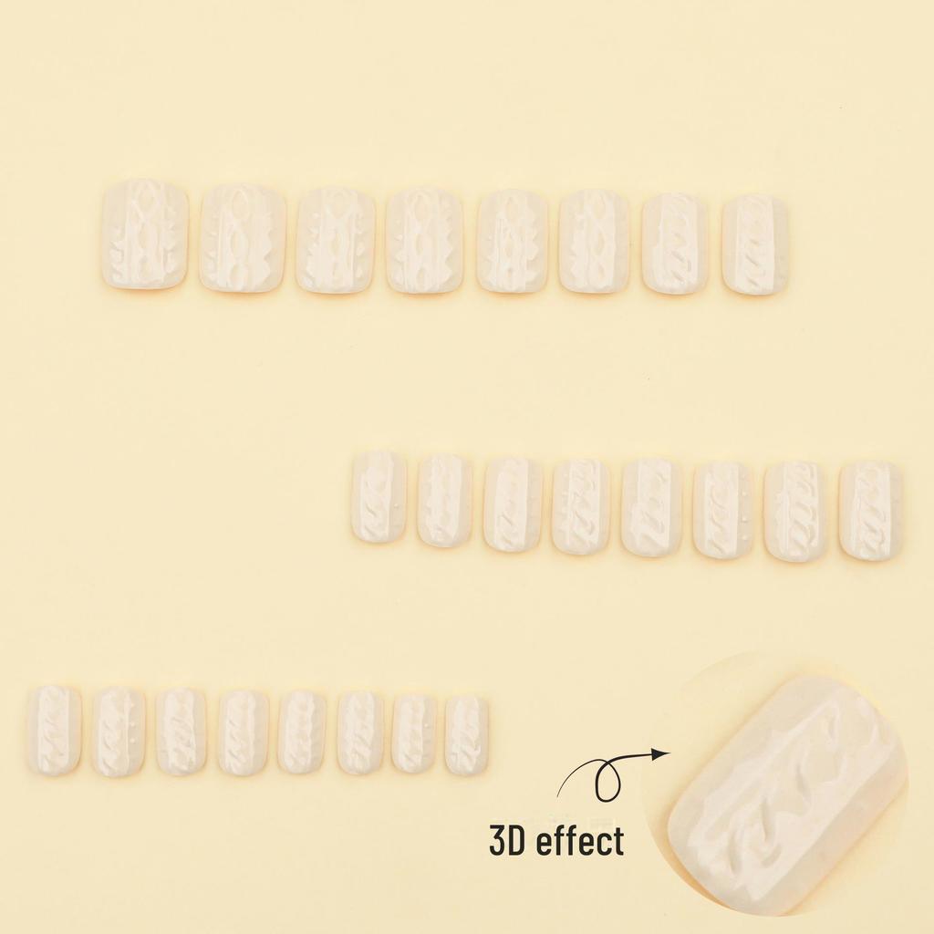 Milky White 3D Nail Art: Short European Square Wearable Nails for Autumn and Winter