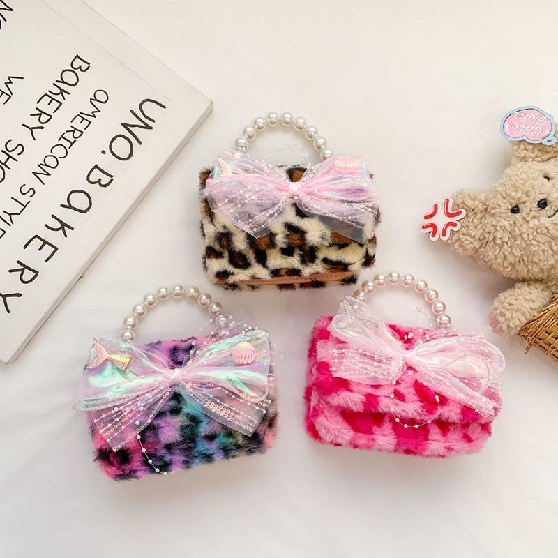 And Trendy Stylish Pink And Purple Bowknot Plush Childrens Handbag For Kids