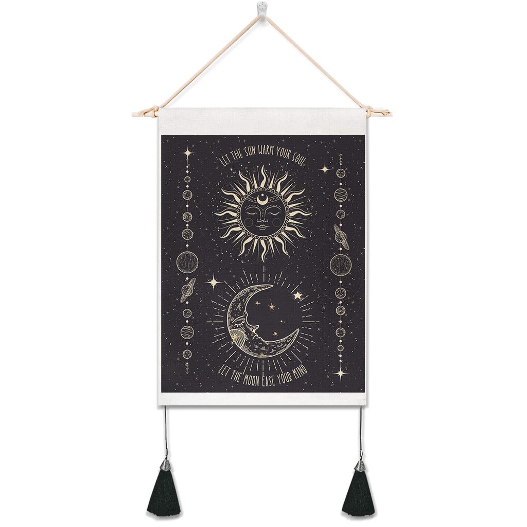 Tapiz de sol y luna para colgar en la pared, tapiz de pared ondulado, tapices psicodélicos bohemios, tapiz blanco y negro, decoración del hogar para habitación