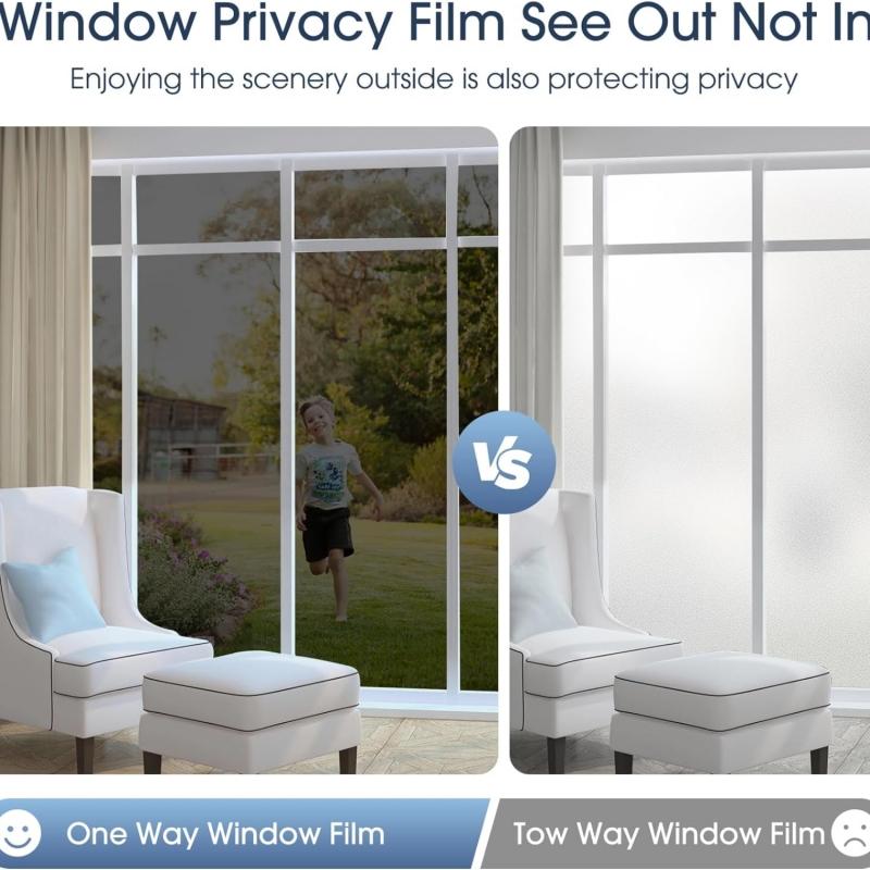Mirror Reflective Window Privacy Film One Way Window Tint for Home Sun Blocking Anti UV Static Cling Glass Door Window Film