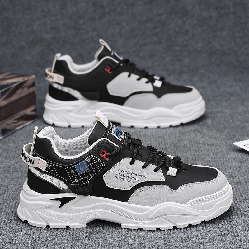 Herrenschuhe Frühling vielseitig lässig Werkzeugschuhe Arbeit Lederoberfläche wasserdicht rutschfest Sport erhöhend kleine weiße Trendschuhe