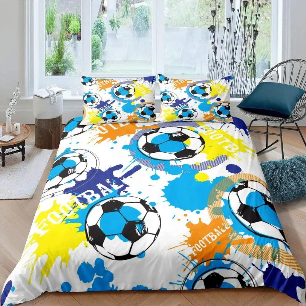 Soccer Comforter Cover For Boys Girls Vintage Football Duvet Cover Twin Black Football Field Bedding Sets Sports Theme Bed Set