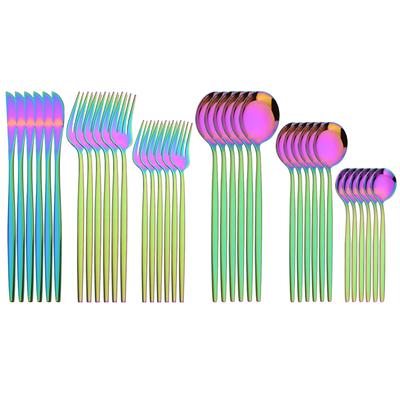 36Pcs/Set Multicolour Dinnerware Cutlery Western Stainless Steel Flatware Set Knife Dessert Fork Coffee Spoon Kitchen Tableware