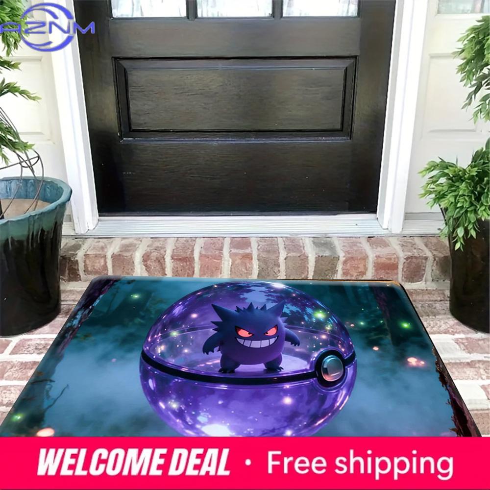 Pokemon Gengar in Purple Pokeball Forest Scene Print Non-Slip Doormat, Absorbent Floor Mat for Home Decor