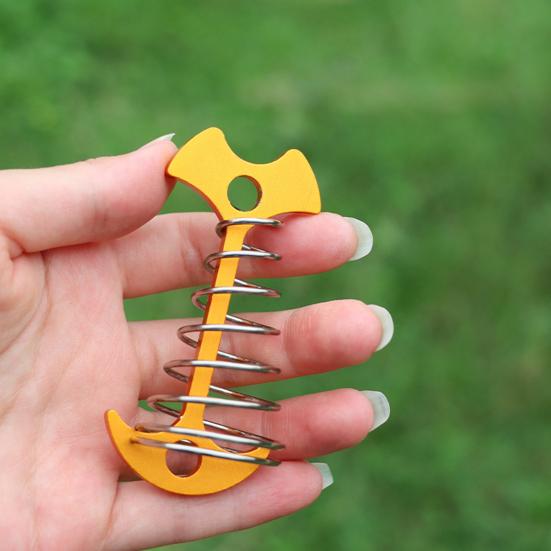Deck-Anchor Pegs with Carabiners Windproof Tent Rope Tensioner Aluminum Deck Tie Down Spring Tent Stakes Outdoor Camping Fishbone Tent Pegs