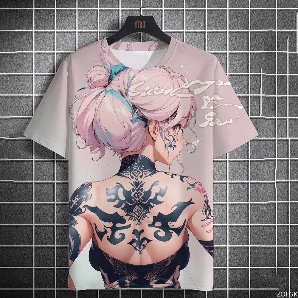 Anime Goddess Back Tattoo Men's T-shirt 3D Printed T-shirt Casual Loose Short Sleeve T-shirt Home Top